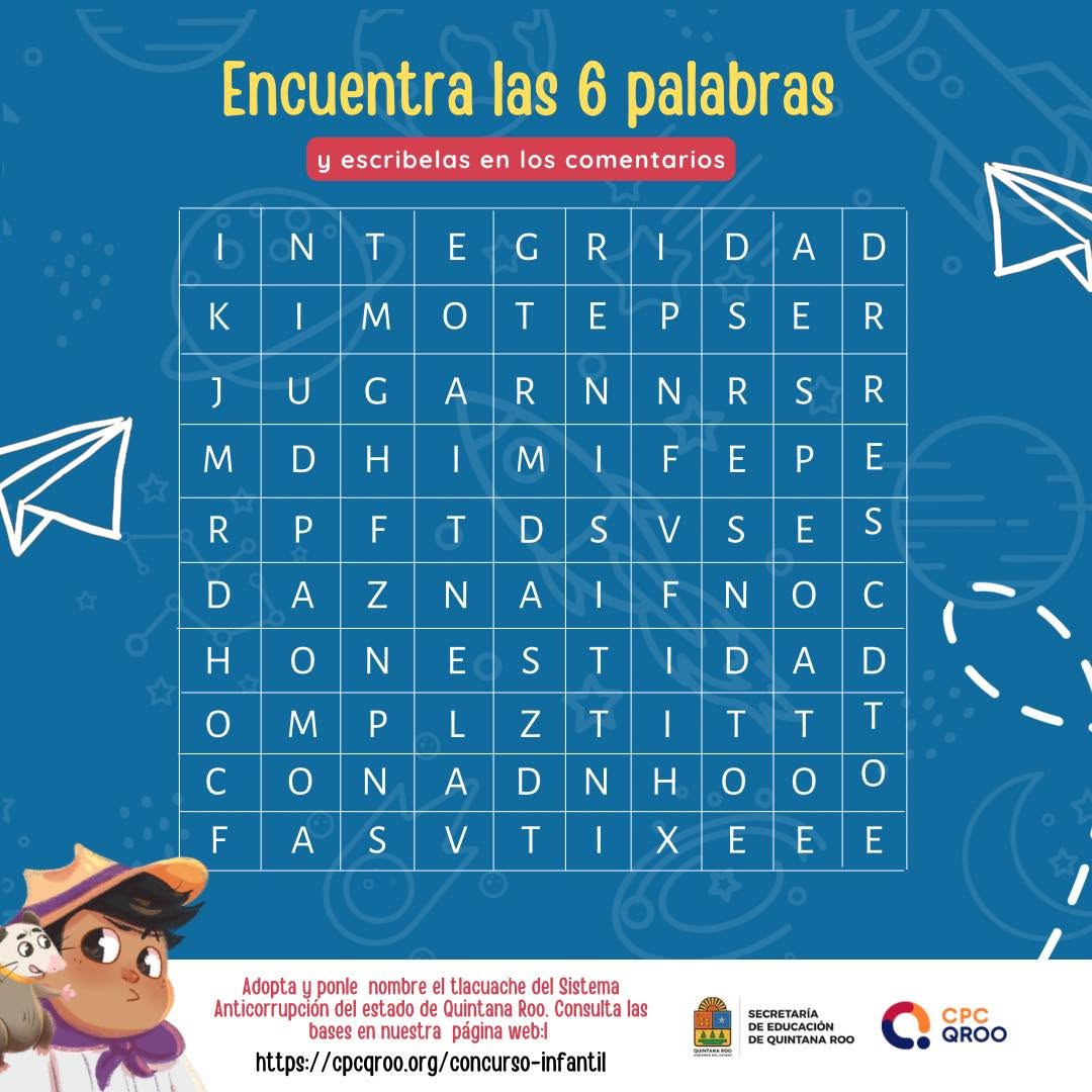 Encuentra las 6 palabras: sopa de letras